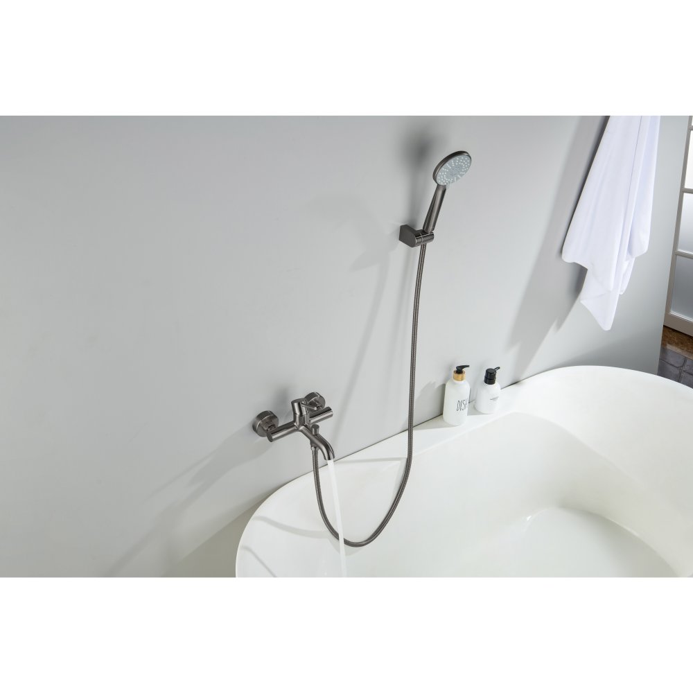 Смеситель для ванны Aquanet Европа с душевым набором 3jet оружейная сталь AQ1349BGM