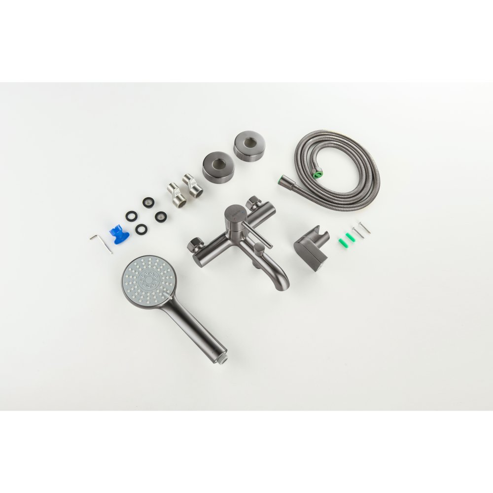 Смеситель для ванны Aquanet Европа с душевым набором 3jet оружейная сталь AQ1349BGM