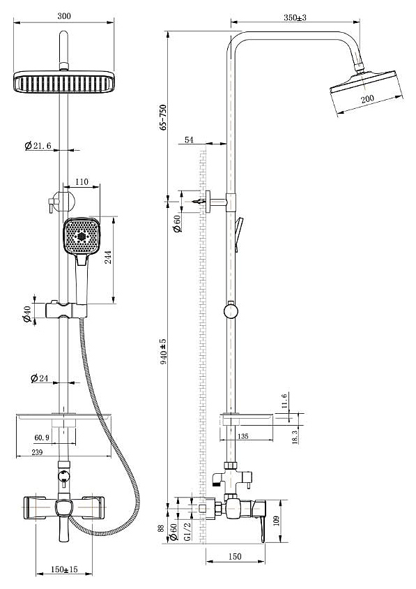 Смеситель для душа Lemark Evitta с верхней душевой лейкой хром LM0560C