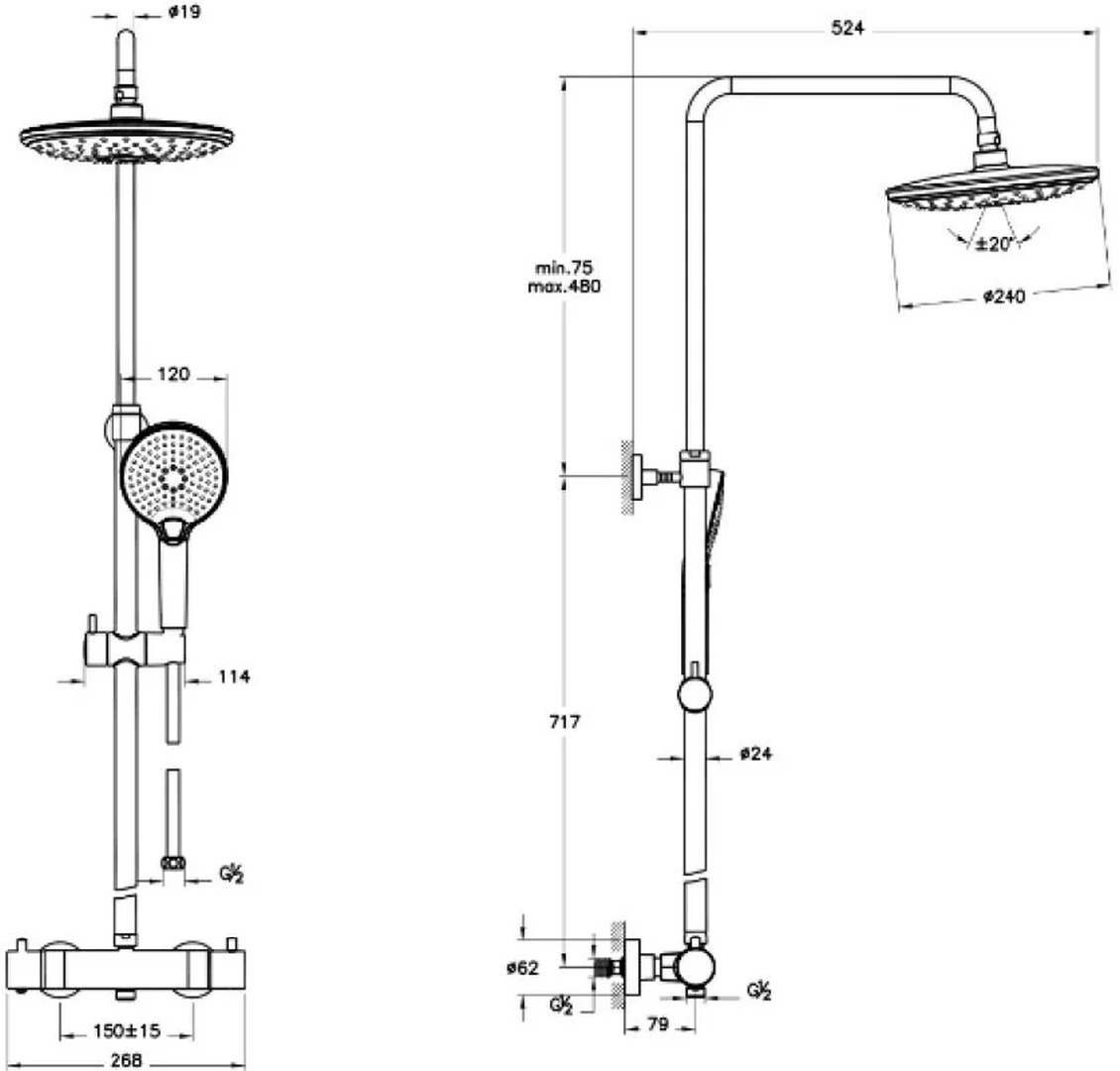 Душевая колонна VitrA Aquaheat Bliss 240 2F хром A47205EXP