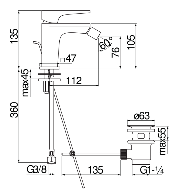 Смеситель для биде Seven матовый черный SE124119/1BM