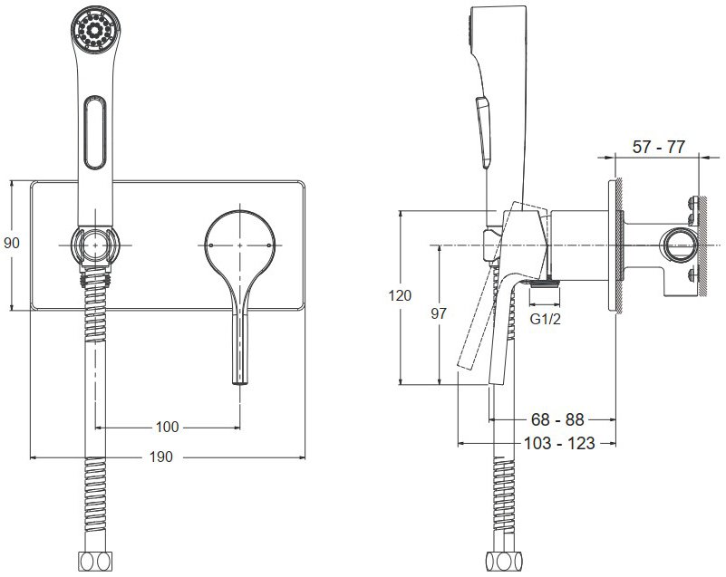 Комплект для гигиенического душа встраиваемый Jacob Delafon Elate (смеситель + лейка + шланг) E25838-CP