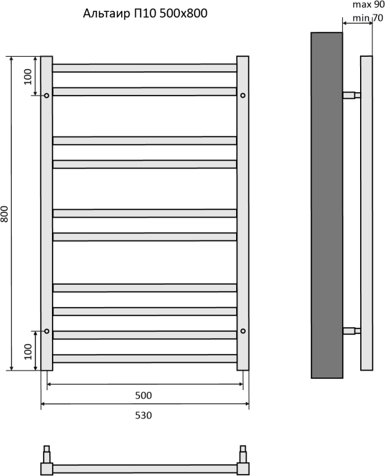 Полотенцесушитель водяной Aquatek Альтаир П10 500x800 мм черный муар AQ KK1080BL
