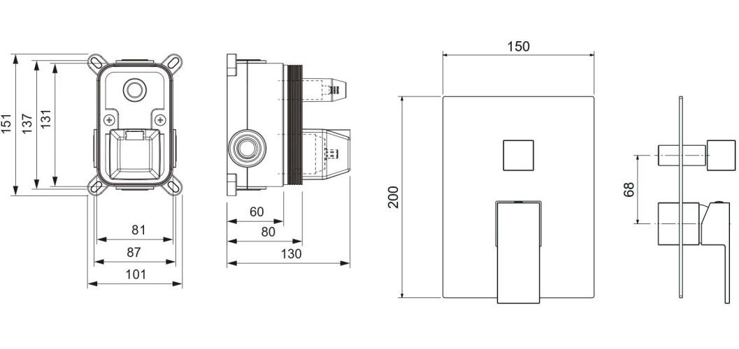 Смеситель для ванны Aquanet Libra встраиваемый 2 режима комплект черный матовый AQ1646MB