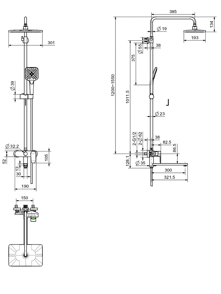 Душевая система со смесителем для ванны Aquatek Ника 300х193 мм матовый черный AQ2840MB