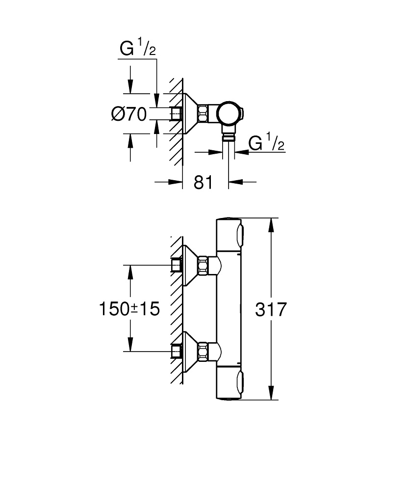 Смеситель для душа термостатический GROHE Grohtherm 1/2 настенный монтаж хром 34793000