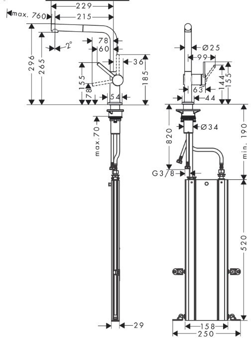 Смеситель для кухни Hansgrohe Talis M54 270 с вытяжным душем sBox 72809000