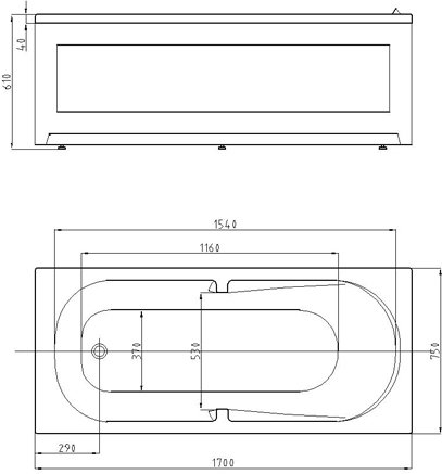 Ванна акриловая 1Marka Ley 170 см без фронтального экрана LEY170-0000045