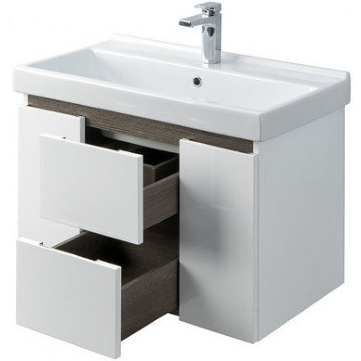 Комплект мебели для ванной Aquaton Рене 80 Белый/Грецкий орех с раковиной Миранда 80 1A2586K0NRC80