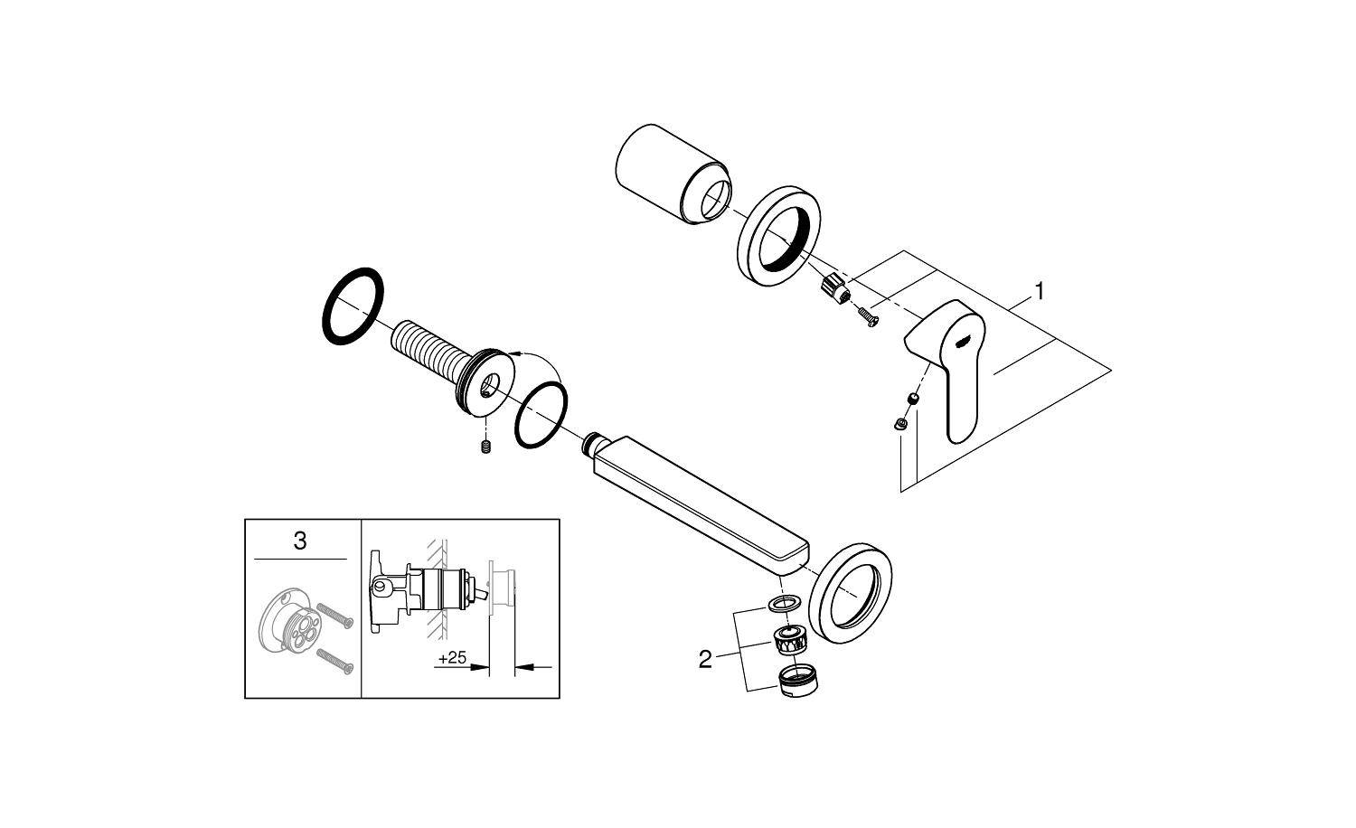 Смеситель для раковины Grohe BauEdge на 2 отверстия настенный хром 20474001