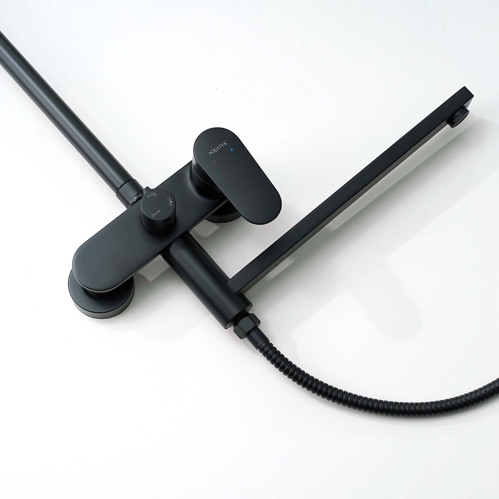 Душевая система со смесителем для ванны Aquatek Ника 300х193 мм матовый черный AQ2840MB