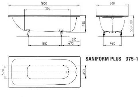 Ванна стальная Kaldewei Saniform Plus 375-1 180х80 см с антискользящим покрытием 112830000001