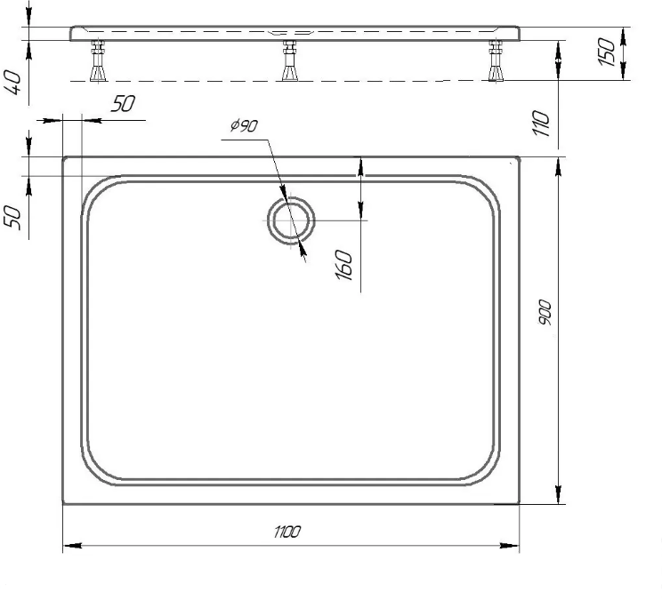 Поддон душевой D-Pol акриловый прямоугольный 110x90x15 см с ножками и панелью DPA-0000010