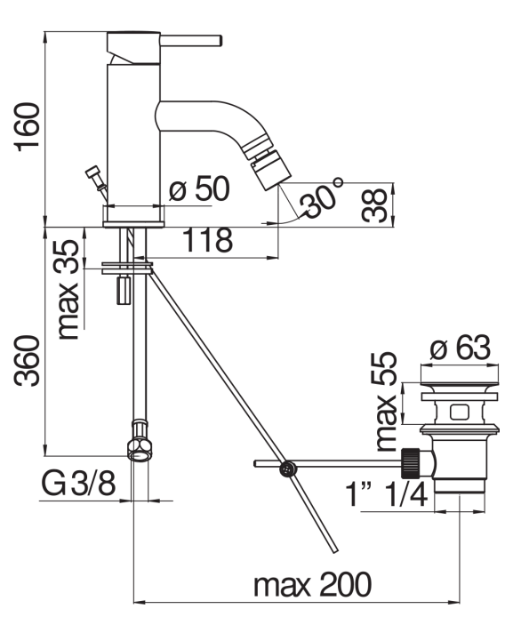 Смеситель для биде Nobili LIVE матовый черный LV00119/1BM
