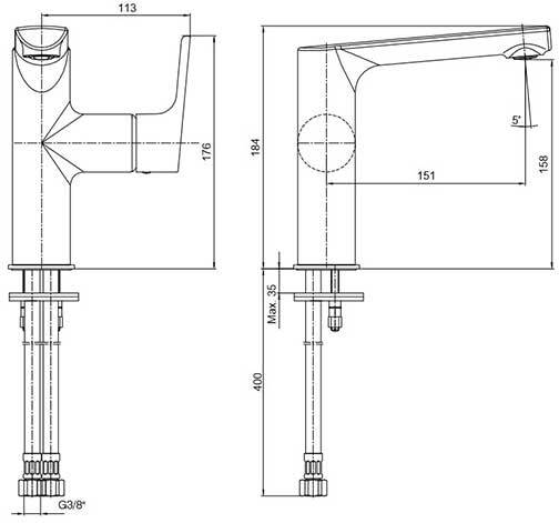 Смеситель для раковины E.C.A. Luna 158 без донного клапана 102108955EX