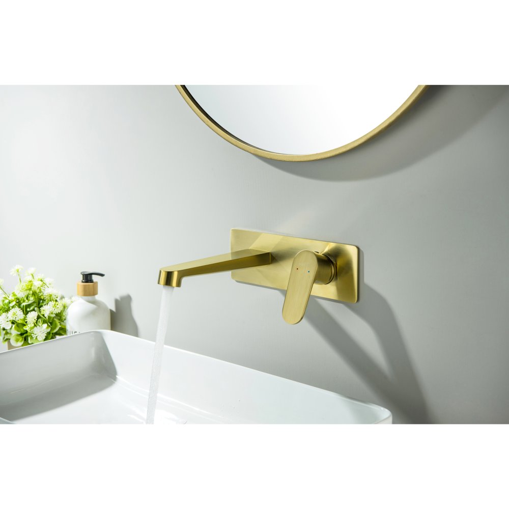 Смеситель для раковины настенный Aquanet Oberon скрытого монтажа шлифованное золото AQ1213BG