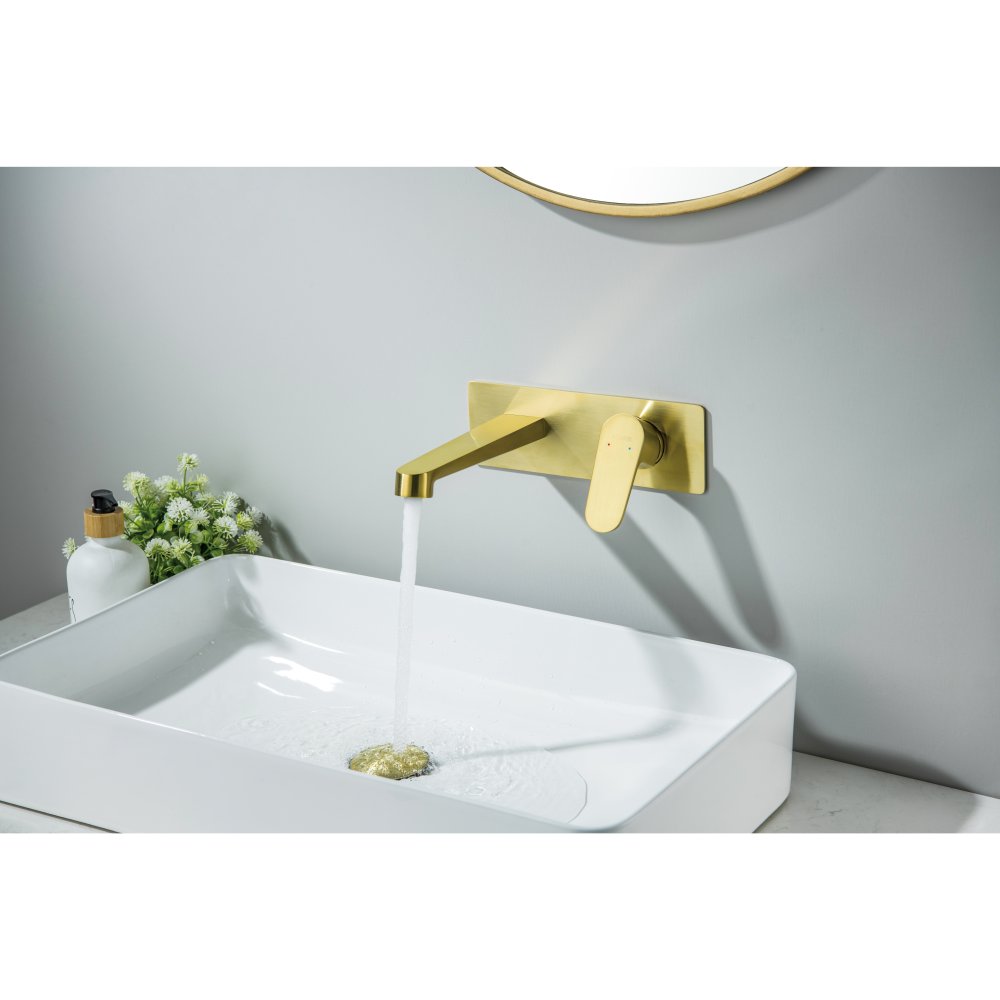 Смеситель для раковины настенный Aquanet Oberon скрытого монтажа шлифованное золото AQ1213BG