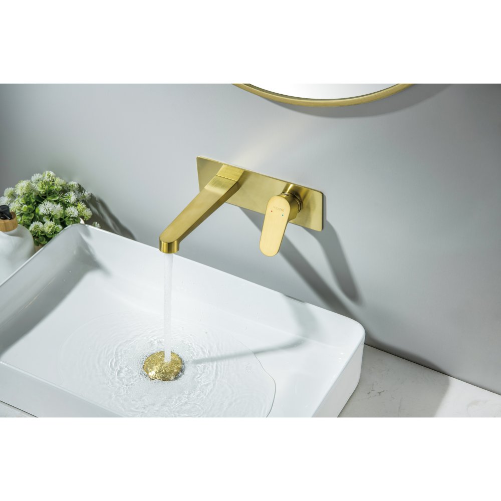 Смеситель для раковины настенный Aquanet Oberon скрытого монтажа шлифованное золото AQ1213BG