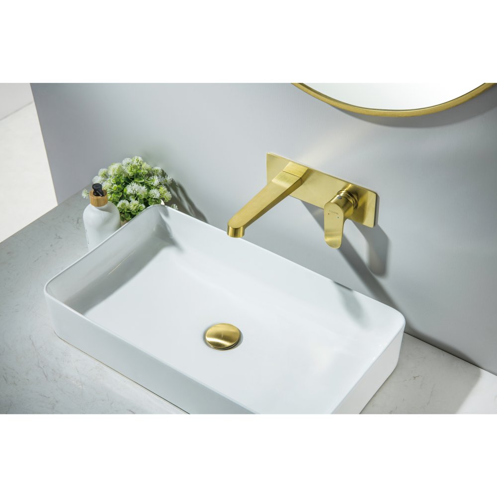 Смеситель для раковины настенный Aquanet Oberon скрытого монтажа шлифованное золото AQ1213BG