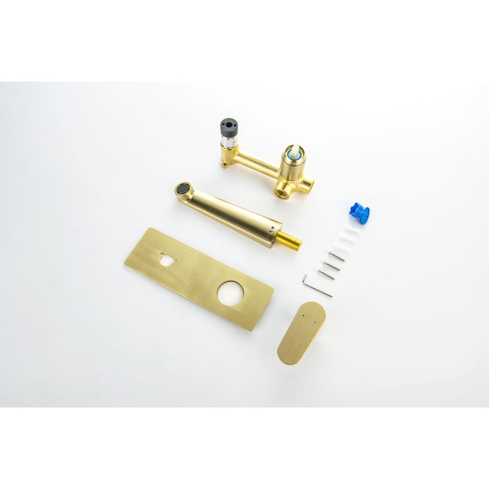 Смеситель для раковины настенный Aquanet Oberon скрытого монтажа шлифованное золото AQ1213BG