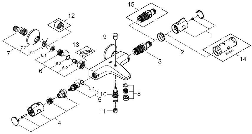 Смеситель термостатический для ванны Grohe Grohtherm 800 хром 34567000