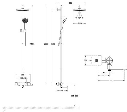 Душевая колонна термостатическая Jacob Delafon Atom со смесителем для ванны E26237-CP