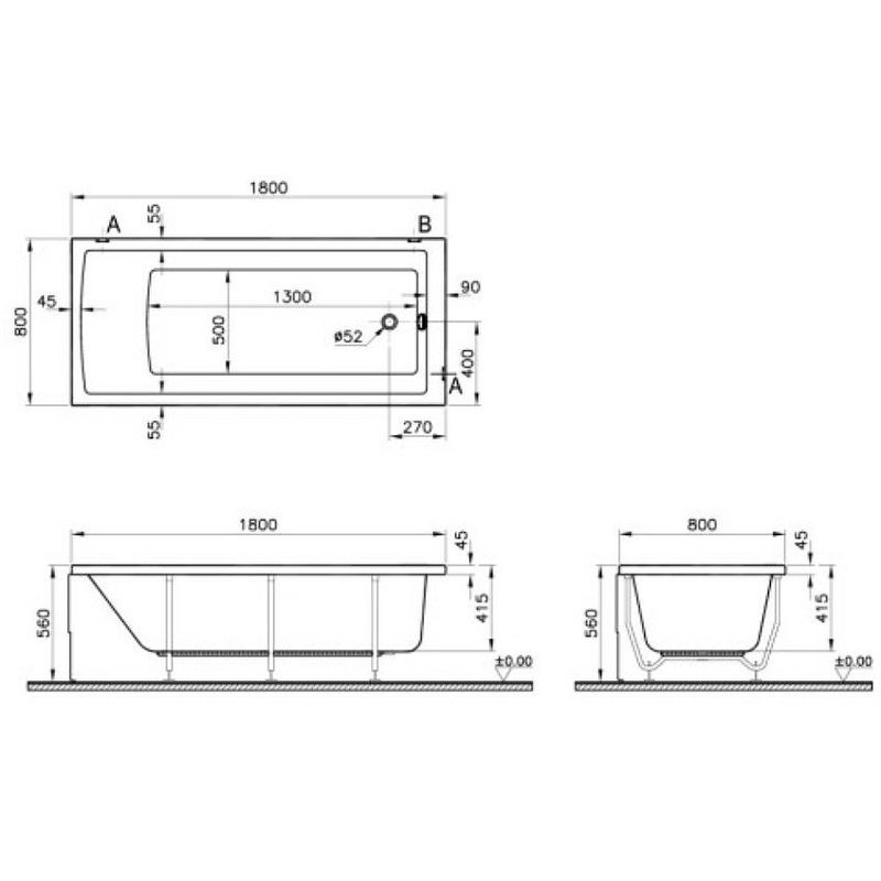 Ванна акриловая VitrA Neon 180x80 см 55840001000