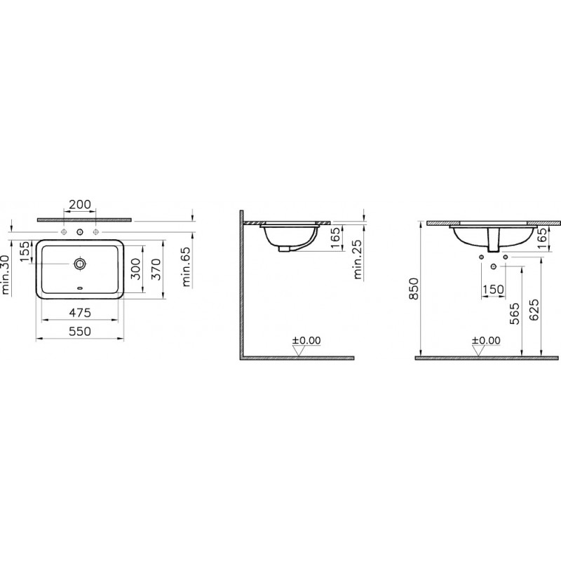 Раковина встраиваемая снизу VitrA S20 48 см белая 7475B003-0618