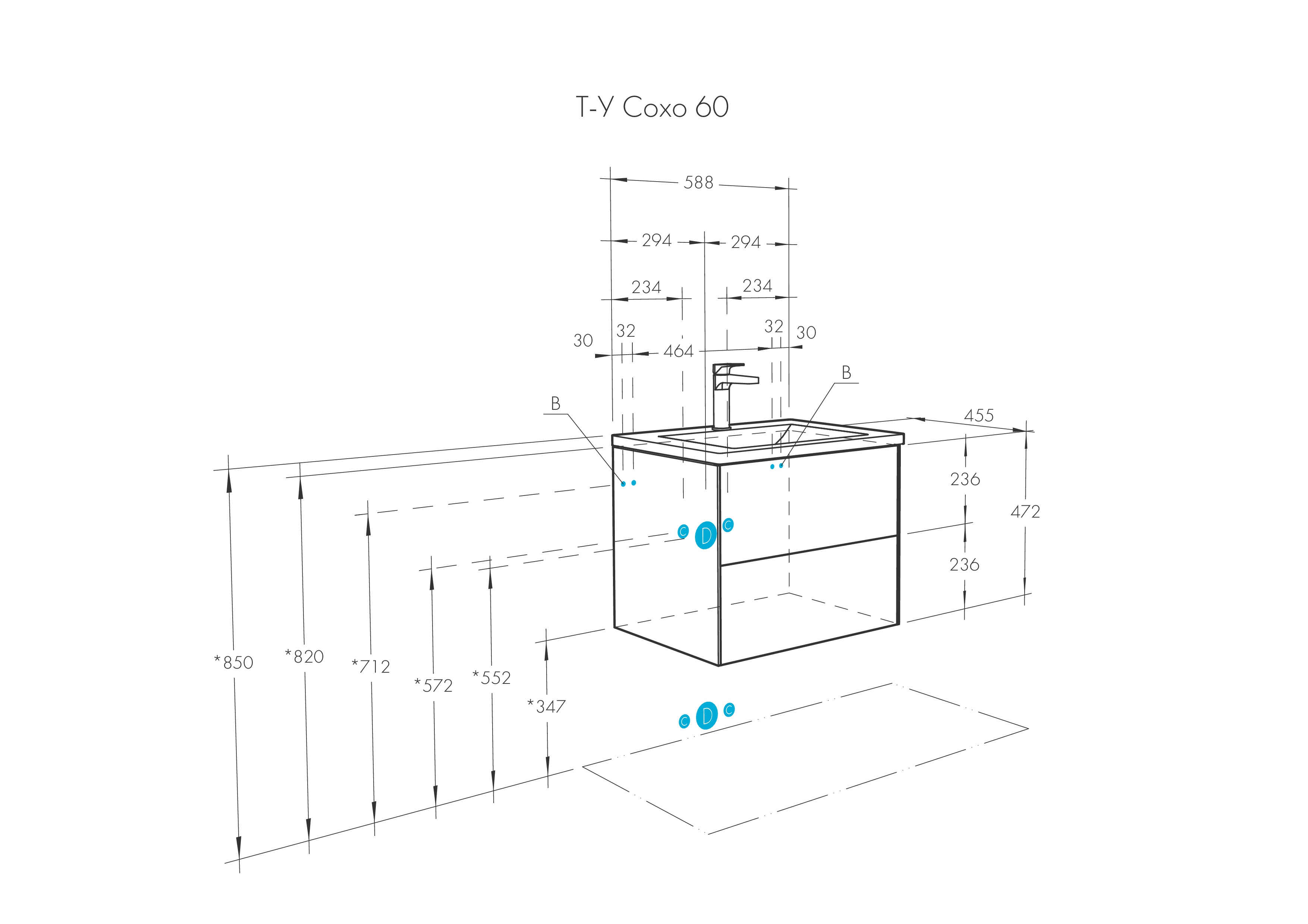 Комплект мебели для ванной Aquaton Сохо 60 Дуб Веллингтон с раковиной Элина 60 1A2580K1AJA00