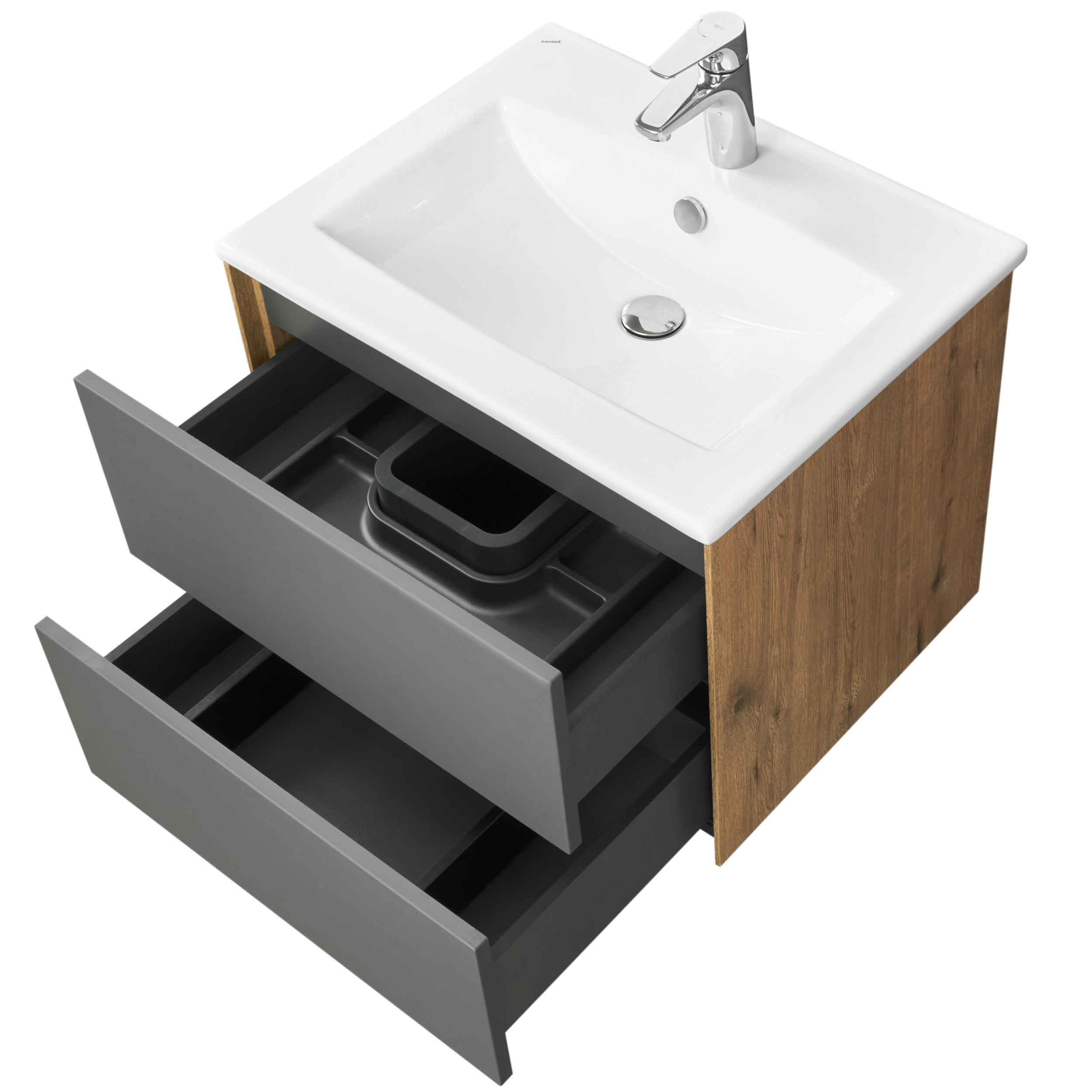 Комплект мебели для ванной Aquaton Сохо 60 Дуб Веллингтон с раковиной Элина 60 1A2580K1AJA00