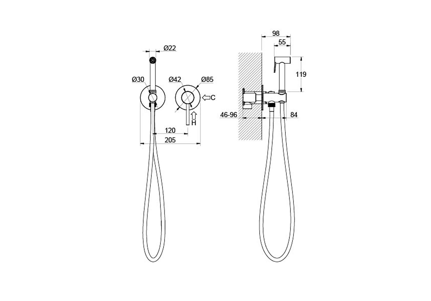 Комплект для гигиенического душа Aquanet Европа AQ1319CR встроенный хром AQ1319CR