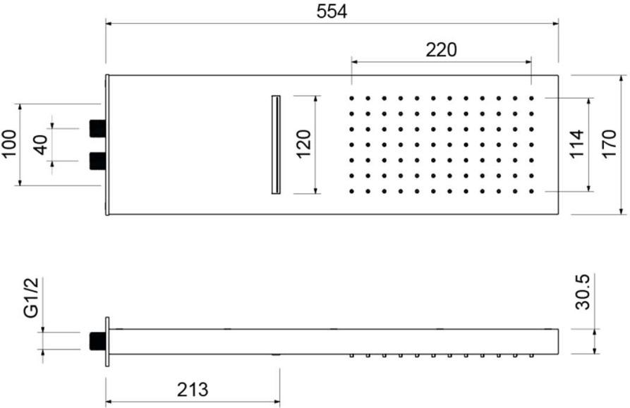 Верхний душ настенный Aquanet 2 jet 550x170x30 мм матовый черный AQ2085MB