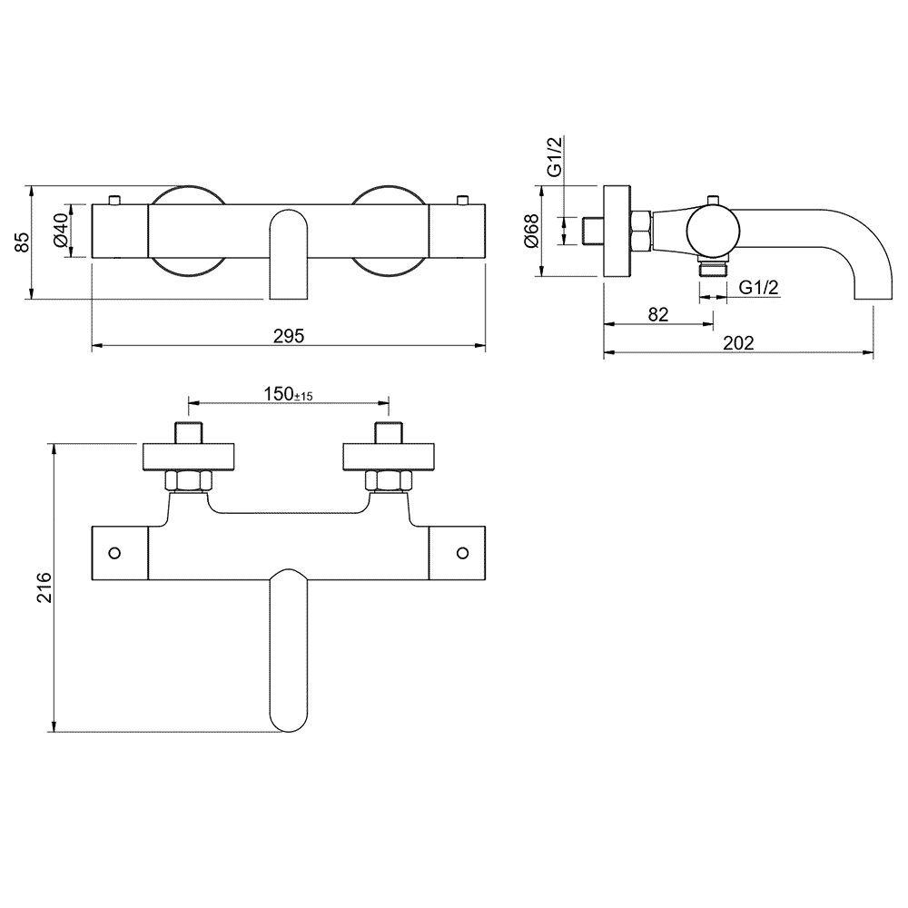 Смеситель для ванны термостатический Aquanet Европа оружейная сталь AQ1343BGM