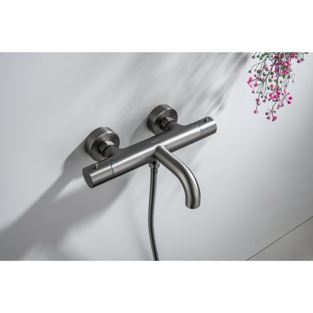 Смеситель для ванны термостатический Aquanet Европа оружейная сталь AQ1343BGM