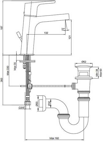 Смеситель для раковины E.C.A. Luna 121 102108947EX