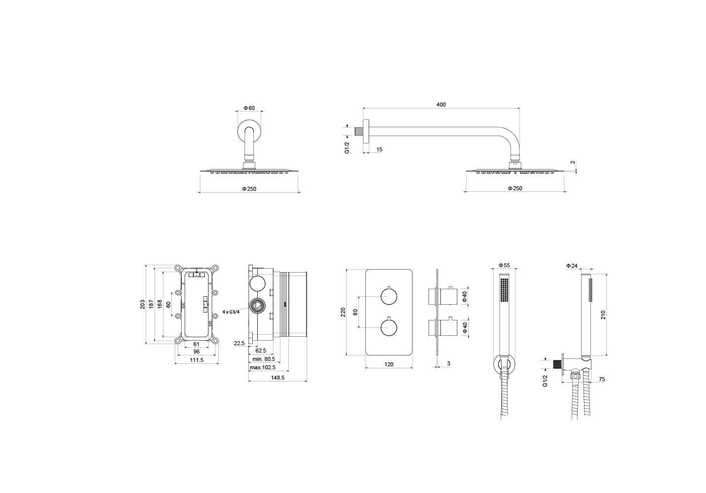 Душевой комплект 3 в 1 Aquanet Европа 2 режима шлифованное золото AQ1376BG