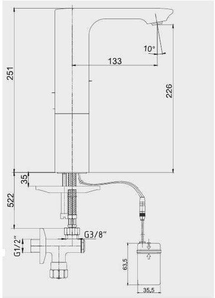 Смеситель для раковины электронный TOTO 226 мм 6 В 108108040EX