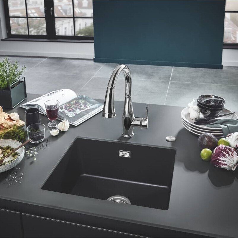 Мойка кухонная композитная GROHE K700 под столешницу 533x457 мм черный гранит 31654AP0