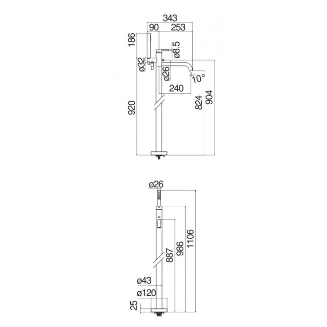 Смеситель для ванны напольный Webert LIVE матовый черный WE00180/TBM