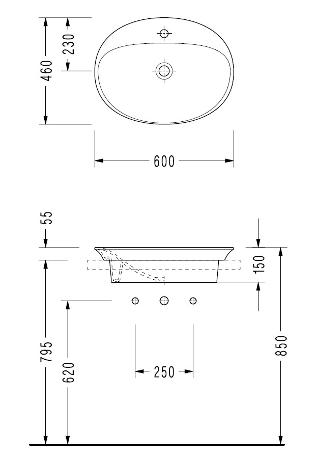 Раковина встраиваемая сверху Serel HERA овальная 46х60 см HR34TXS110H