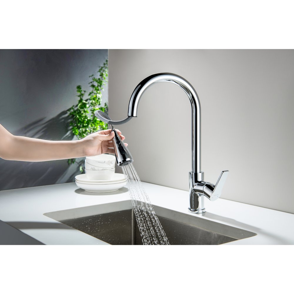 Смеситель для кухни Aquanet Лугано с вытяжным изливом 2jet хром AQ1784CR