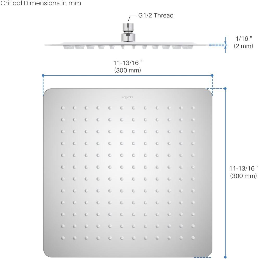 Верхний душ Aquanet AQ2074CR квадратный 300х300х2 мм хром AQ2074CR