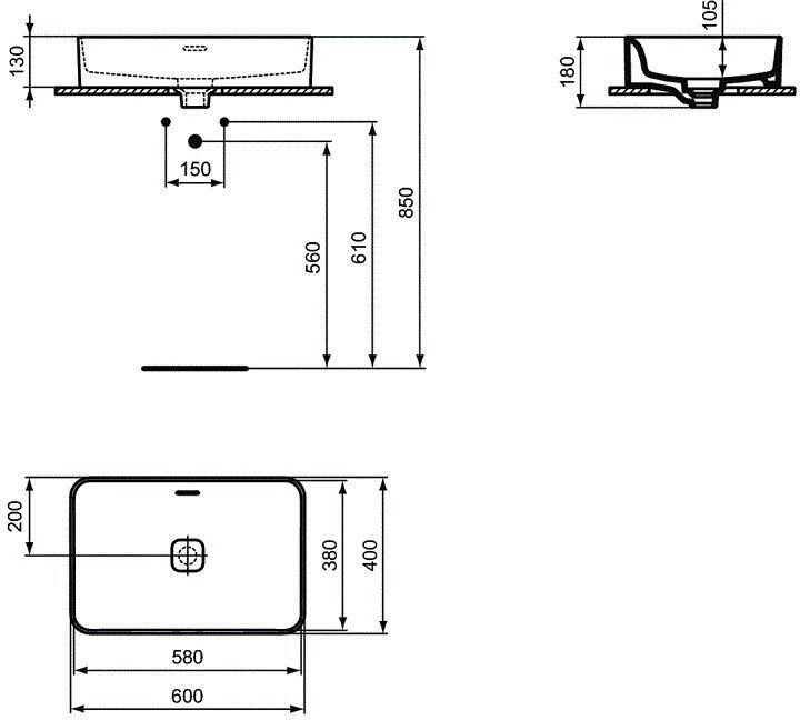 Умывальник-чаша Ideal Standard STRADA II 60 см без отверстия под смеситель T299901