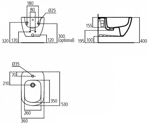 Биде подвесное Ideal Standard TESI с отверстием под смеситель T355201