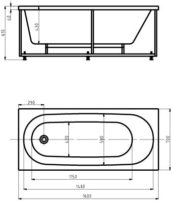 Ванна акриловая Triton Оберон 160х70 см с экраном слив слева OBR160-0000026