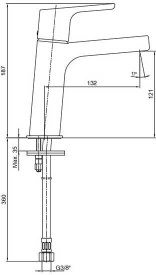 Смеситель для раковины E.C.A. Luna 121 без донного клапана 102108940EX