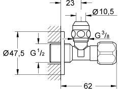 Вентиль угловой Grohe 1/2 x 3/8 хром 2201700M