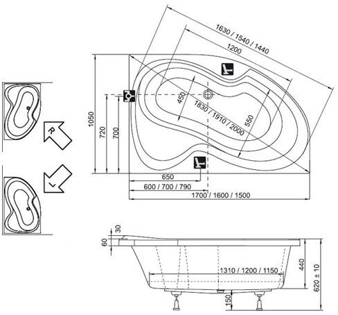 Ванна акриловая RAVAK Rosa II 150х105 см правая белая CJ21000000