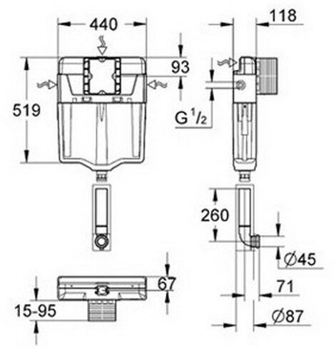 Смывной бачок скрытого монтажа GROHE GD2 с пневматическим клапаном 38661000
