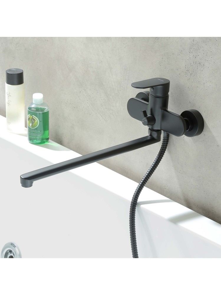 Смеситель для ванны с длинным изливом Aquanet Ника матовый черный AQ1842MB